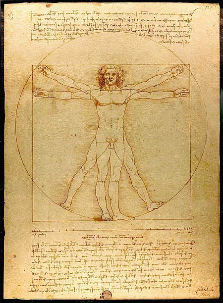 레오나르드 다빈치의 ‘인체도’가 상징하는 근대적 인간의 이미지란, 심신 건강하고(비장애) 균형잡힌 안정된 존재이며 성인 남성 개체의 형상이다. 출처 : 위키피디아( https://en.wikipedia.org/wiki/Vitruvian_Man#/media/File:Da_Vinci_Vitruve_Luc_Viatour.jpg)