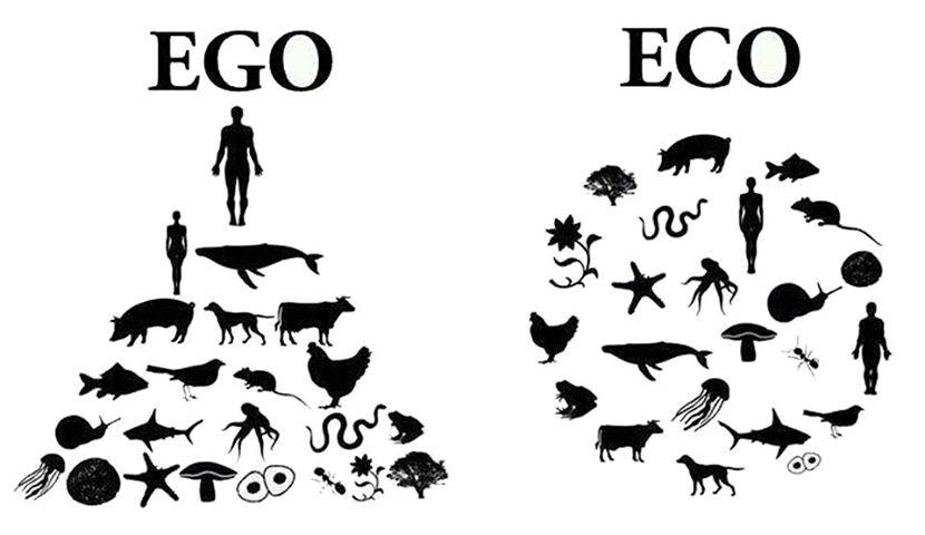 다이어그램 'Ego-Eco'-인간은 생태계의 일부이지, 그 위에 있거나 떨어져 있지 않다. 다이어그램 출처 : S. Lehmann(2010) 
https://www.researchgate.net/figure/Diagram-Ego-Eco-Humankind-is-part-of-the-ecosystem-not-apart-from-or-above-it-This_fig1_330697869